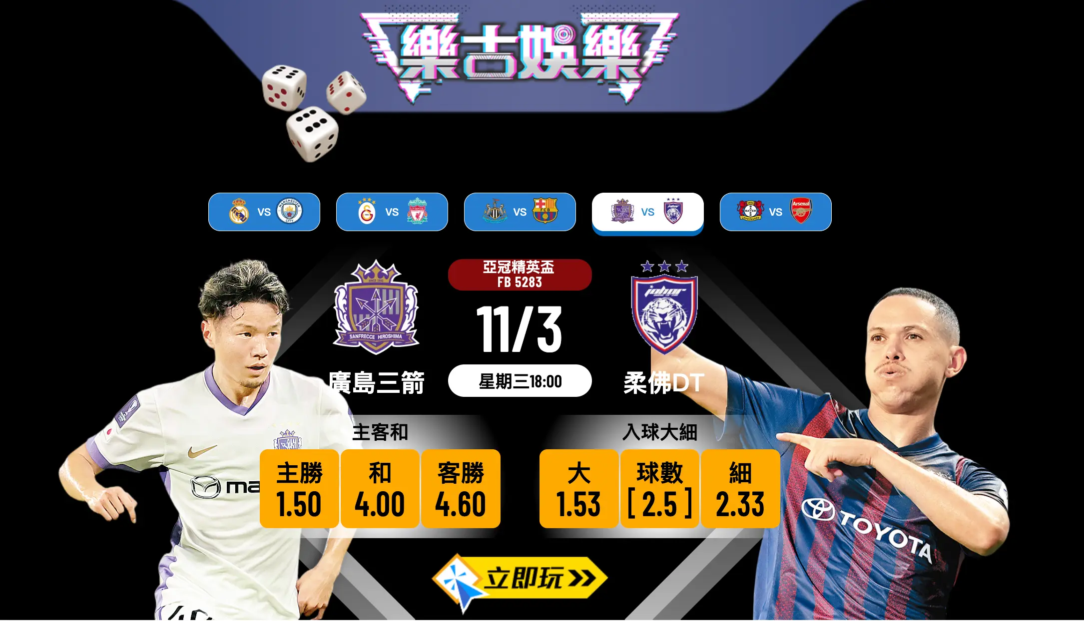 ⚽ 樂古娛樂波膽推介：亞冠精英盃【廣島三箭 vs 柔佛DT】生死戰深入分析 🏆
