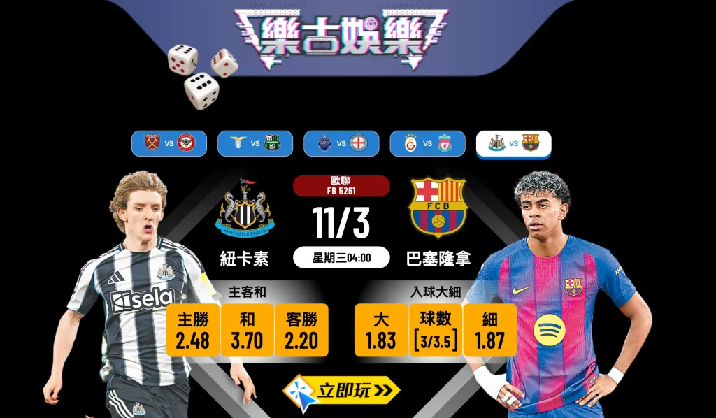 🏆【樂古娛樂波膽推介】紐卡素 vs 巴塞隆拿：歐聯入球大戰一觸即發！喜鵲硬撼地上最強！