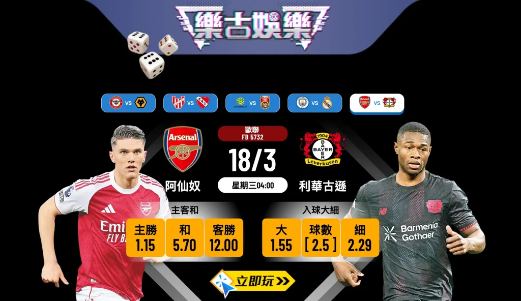 歐聯激戰！阿仙奴 vs 利華古遜 樂古娛樂波膽推介與3大必睇數據