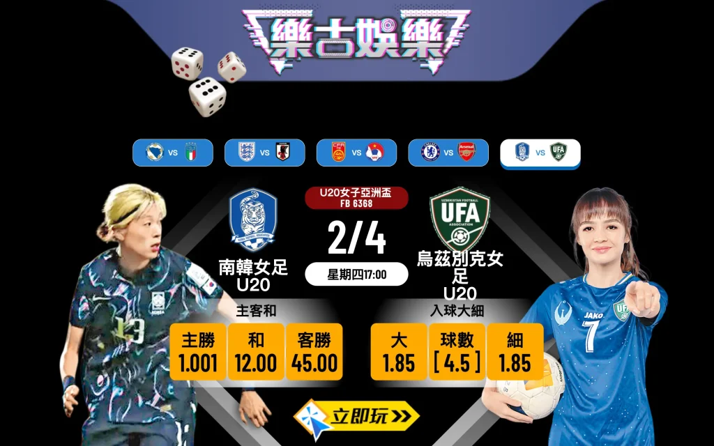 🏆 【2024必睇】樂古娛樂波膽推介：南韓女足U20 vs 烏茲別克女足U20 入球騷大剖析！