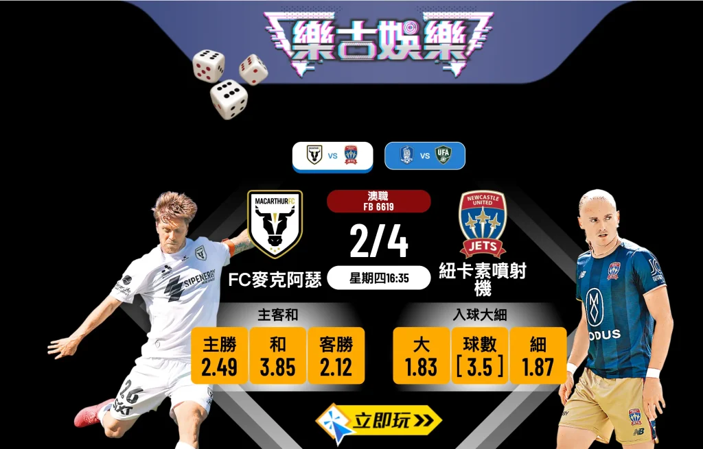 3大理由必睇！樂古娛樂波膽推介：FC麥克阿瑟 對 紐卡素噴射機