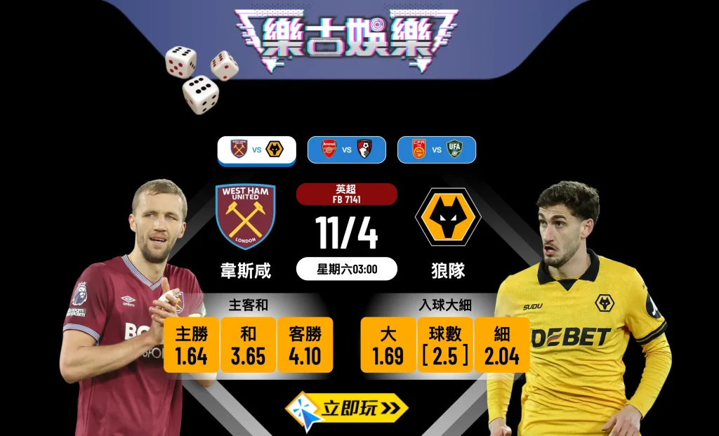樂古娛樂波膽推介：韋斯咸 vs 狼隊 英超護級生死大戰！