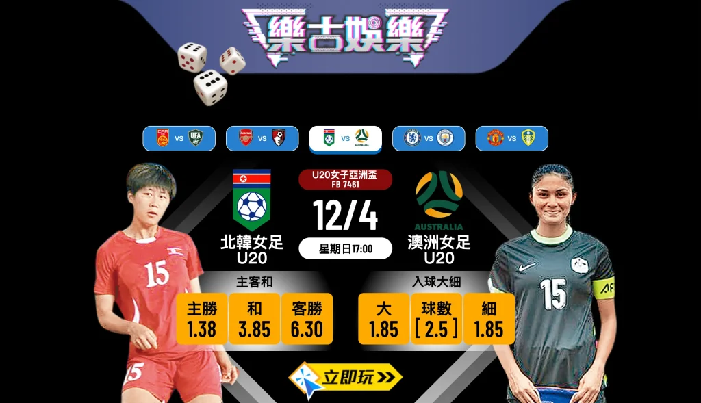 【樂古娛樂波膽推介】U20女亞盃16強爆發！北韓女足U20對澳洲女足U20 猛火互攻大激鬥
