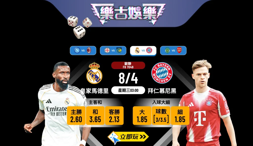 3大關鍵分析！歐聯四強激戰皇家馬德里對拜仁慕尼黑：樂古娛樂波膽推介