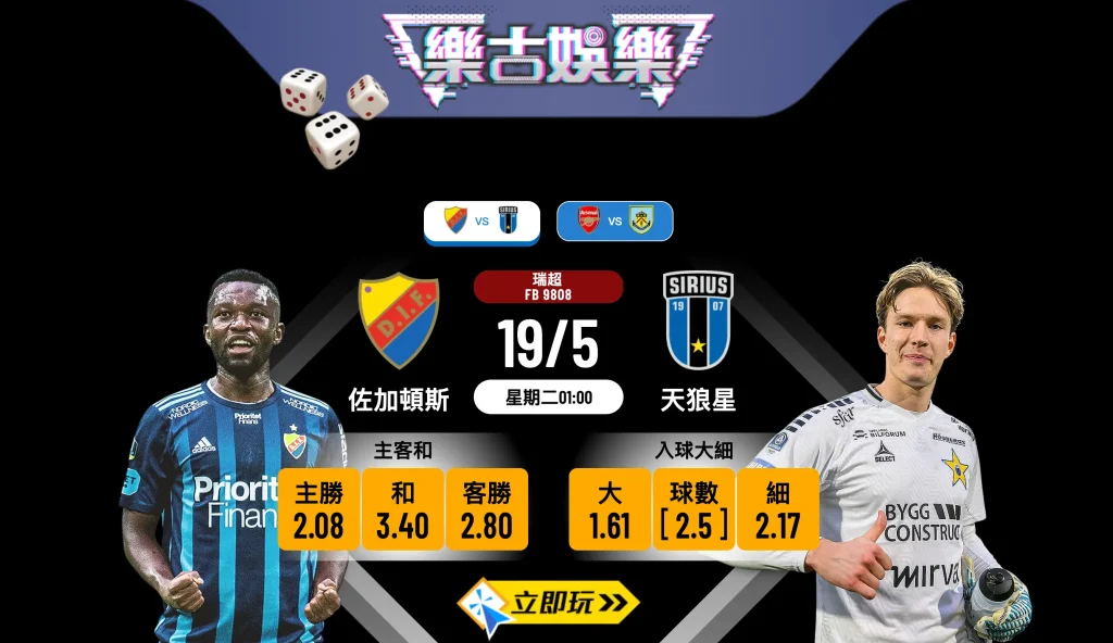 瑞超激戰前瞻！樂古娛樂波膽推介：佐加頓斯 vs 天狼星，火力全開入球騷！