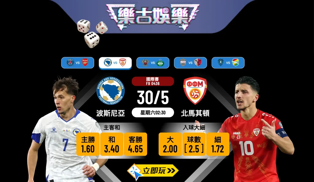 ⚽【5大重點分析】波斯尼亞 vs 北馬其頓：熱身賽和局收場機率極高？