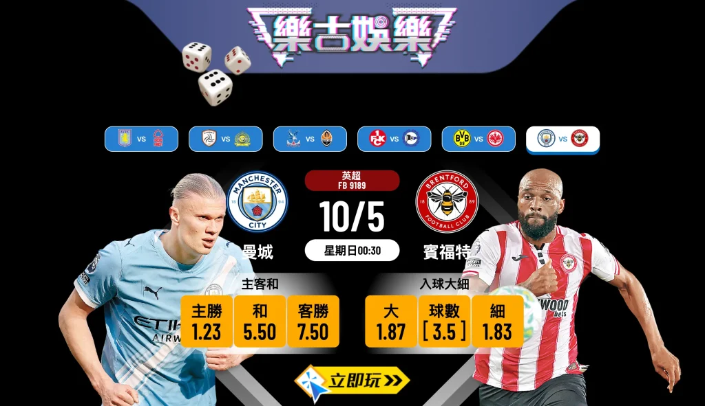 樂古娛樂波膽推介：曼城 vs 賓福特，藍月亮全力爭標誓炒對手！