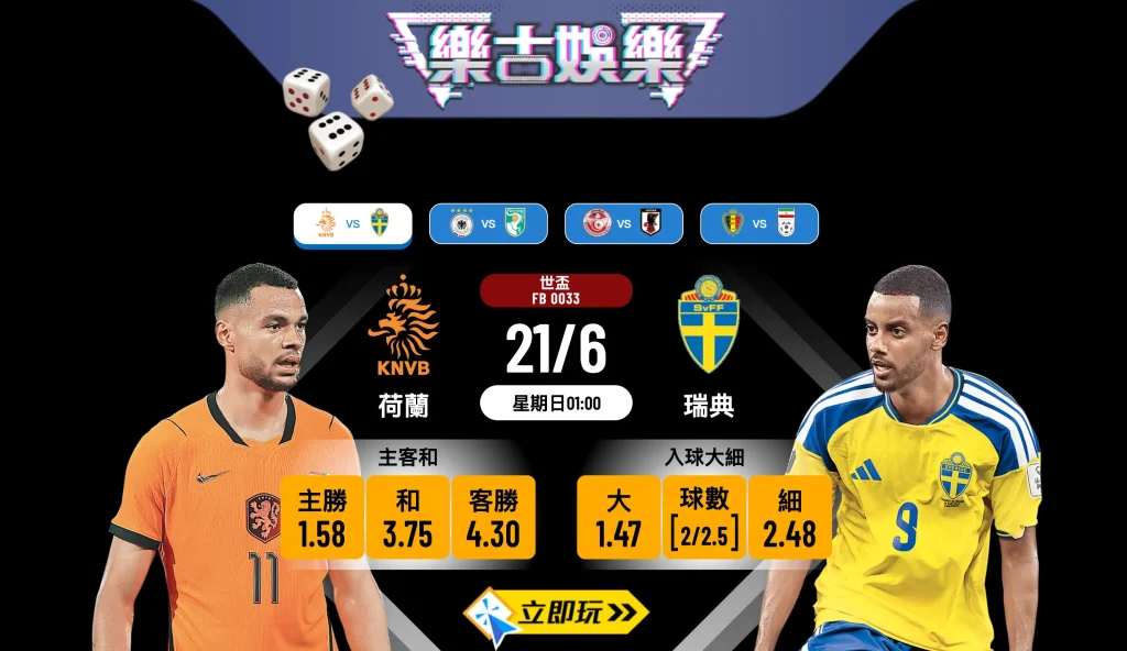 ⚽ 【樂古娛樂波膽推介】世界盃F組激戰：荷蘭 vs 瑞典 賽前全面分析、賠率與心水預測 🏆