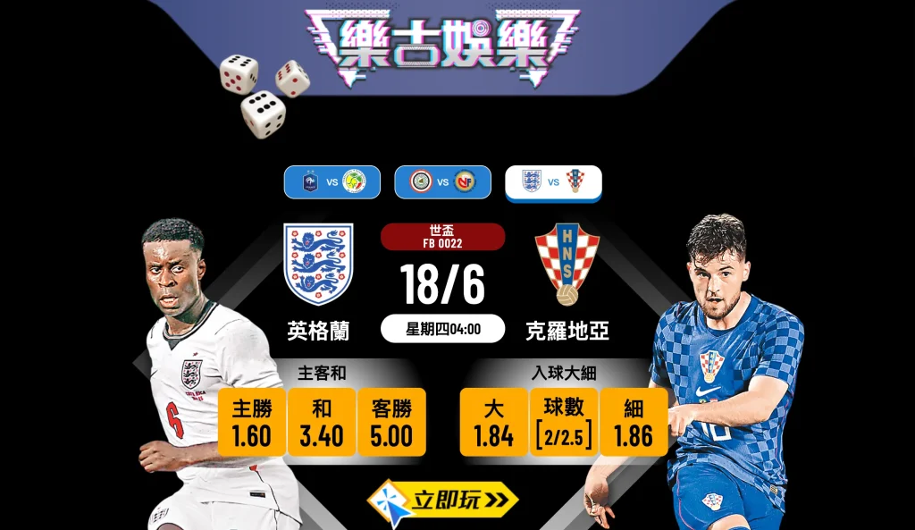 ⚽ 【樂古娛樂波膽推介】世盃L組焦點大戰！英格蘭對克羅地亞 賽前分析、往績對碰及必中盤口拆局 🏴󠁧󠁢󠁥󠁮󠁧󠁿🇭🇷
