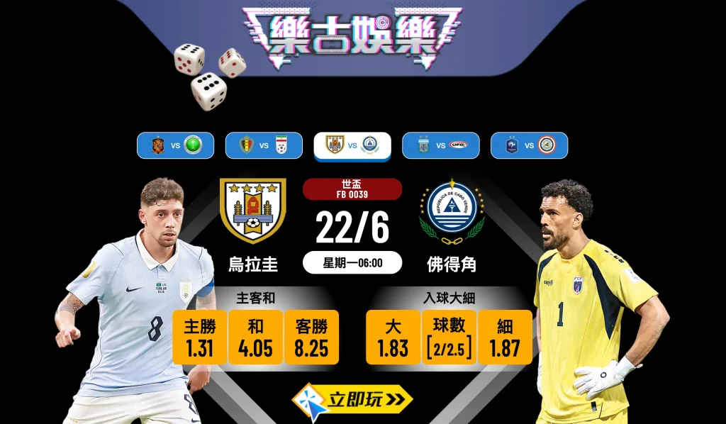 【世盃預測2026】烏拉圭 vs 佛得角波膽推介！南美勁旅大戰非洲黑馬，即睇必贏貼士！