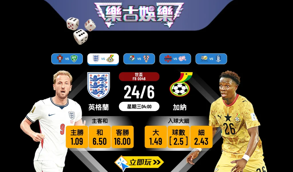 【樂古娛樂波膽推介】世盃L組激戰：英格蘭 vs 加納 賽前分析及心水預測