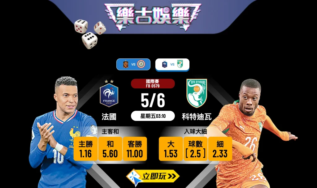 【樂古娛樂波膽推介】法國 vs 科特迪瓦：麥巴比領軍狂攻，半場主勝穩陣！ 🔥