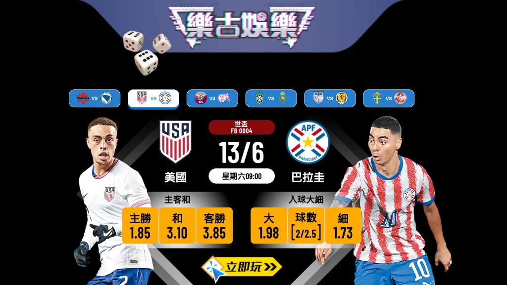 🏆 世盃大戰前瞻：美國 vs 巴拉圭 樂古娛樂波膽推介 ⚽️