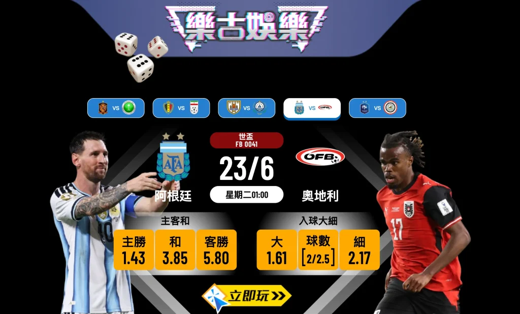 ⚽ 世盃J組最強對決！2026世界盃 阿根廷 vs 奧地利 必睇波膽推介及盤口分析 🔥