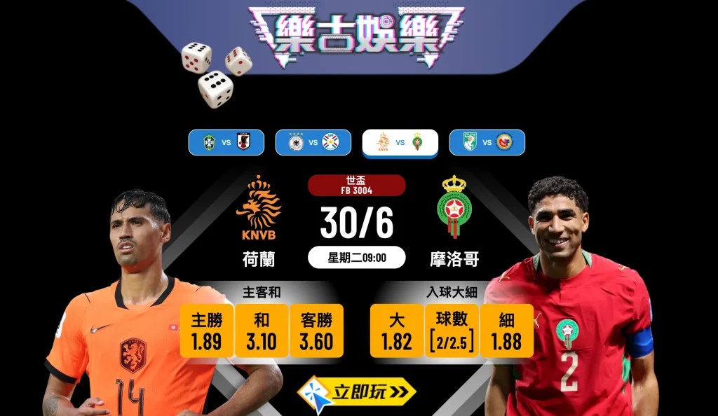 🏆 樂古娛樂波膽推介：荷蘭 vs 摩洛哥 世盃32強火力對決全攻略 ⚽